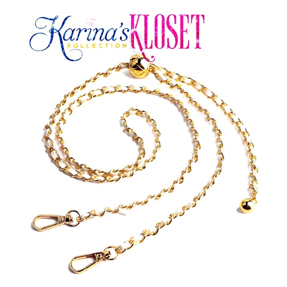 Adjustable Purse Strap, Leather Woven Chain, Gold & White Vegan Leather - Picture 1 of 1